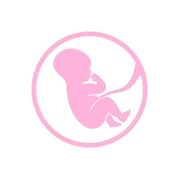 Ikona płodu w różowym kolorze dziecka. Logo zarodka. - Wektor, obraz