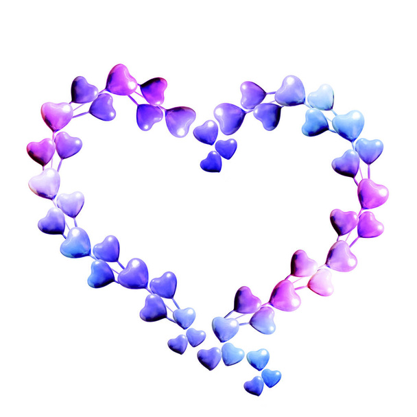Set of circle made of purple with blue hearts isolated on white background and copy space. Valentine's Day or mother's day ornament is colorful Tones.Flat lay. - Fotoğraf, Görsel
