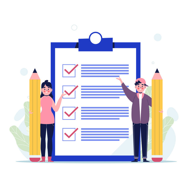 People checking giant check list. Flat vector illustration - Vector, Image