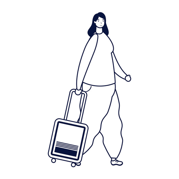 young woman traveler with suitcase avatar character - Vector, Imagen