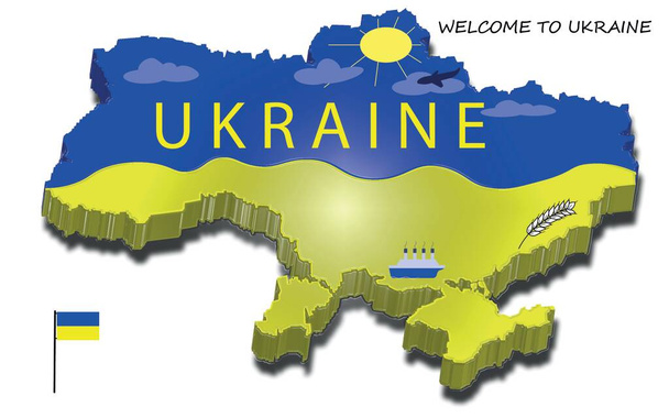   Ucrania mapa ilustración sobre un fondo blanco, ilustración 3D - Vector, imagen