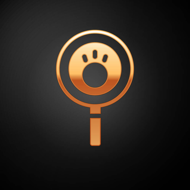 Gold Paw search icon isolated on black background. Magnifying glass with animal footprints. Vector - Vector, Image
