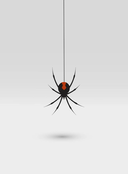 Vector illustration with black silhouette spider on grey background. Happy halloween - Vector, Image