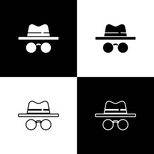 Set Incognito mode icon isolated on black and white background. Vector - Vector, Image