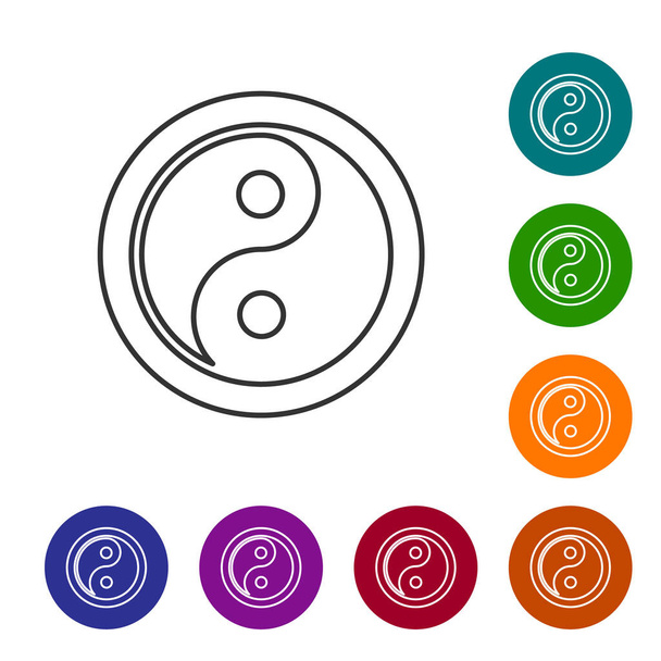 Ligne noire Yin Yang symbole de l'harmonie et l'icône de l'équilibre isolé sur fond blanc. Définir des icônes dans les boutons de cercle de couleur. Vecteur - Vecteur, image