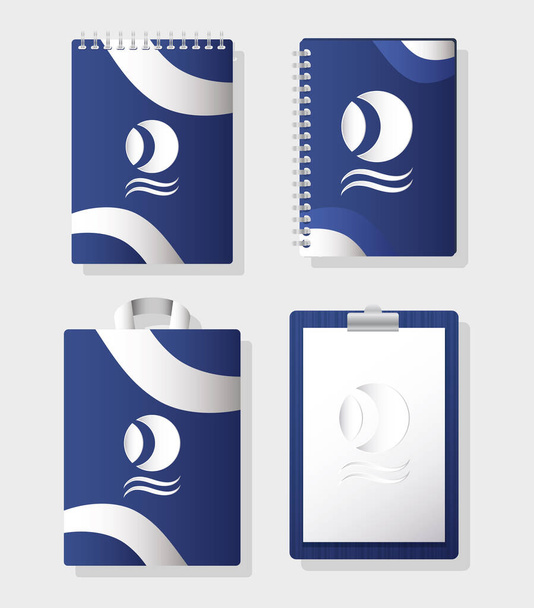 notebooks and set branding icons - Vektor, Bild