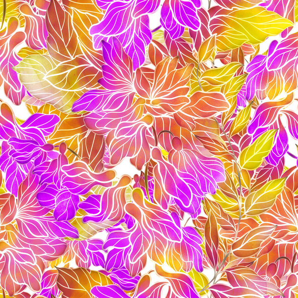 草原の花のシームレスなパターン。デジタルライン手水の色の質感、スポットやスプラッシュ画像を描画します。混合メディアアートワーク。テキスタイル装飾と植物のデザインのための無限のモチーフ - 写真・画像