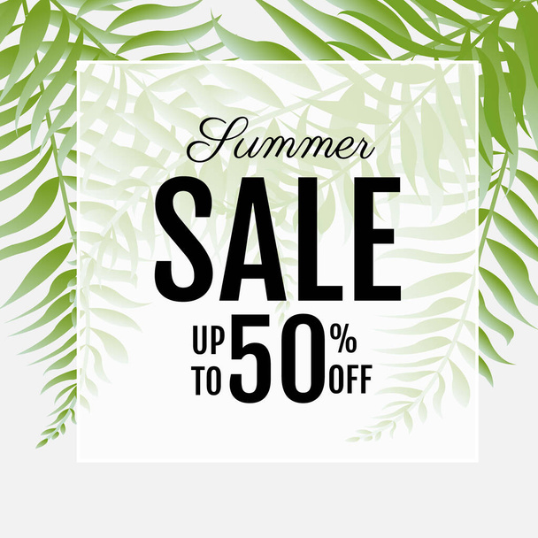 Sale Poster With Green Palm Leaves, Vector Illustration - Vecteur, image