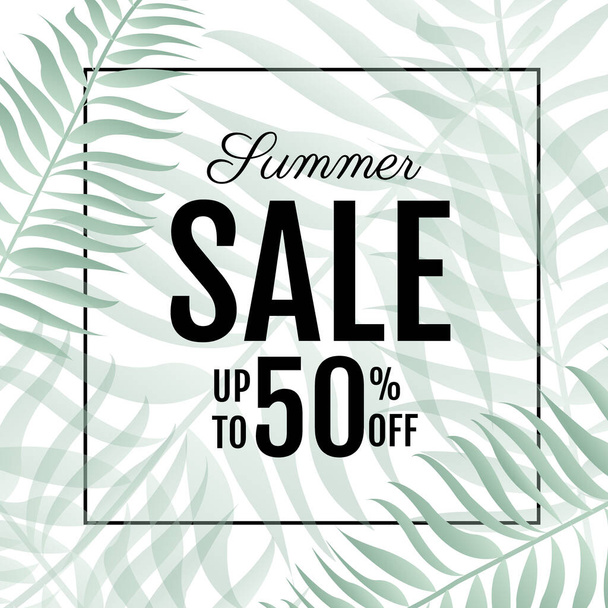 Sale Poster With Palm Leaves, Vector Illustration - Vettoriali, immagini