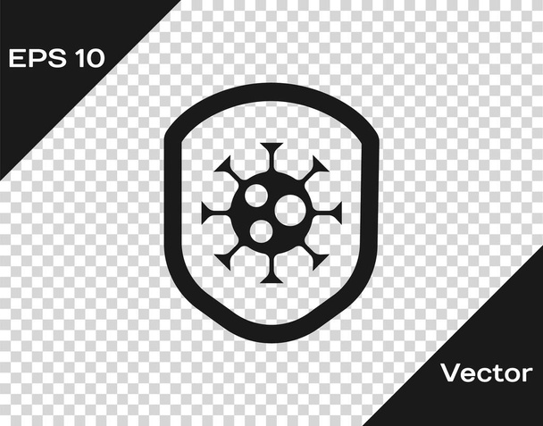 Black Shield protecting from virus, germs and bacteria icon isolated on transparent background. Immune system concept. Corona virus 2019-nCoV. Vector. - Vector, Image
