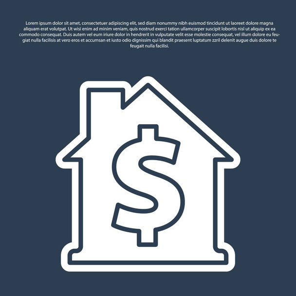 Μπλε γραμμή Σπίτι με σύμβολο δολάριο εικονίδιο απομονώνονται σε μπλε φόντο. Σπίτι και λεφτά. Σχέδιο ακίνητης περιουσίας. Διάνυσμα - Διάνυσμα, εικόνα
