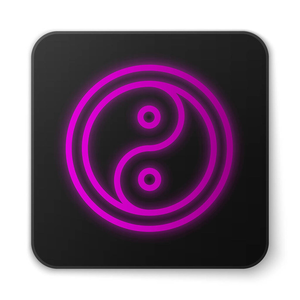 Ligne lumineuse au néon Yin Yang symbole d'harmonie et icône d'équilibre isolé sur fond blanc. Bouton carré noir. Vecteur - Vecteur, image