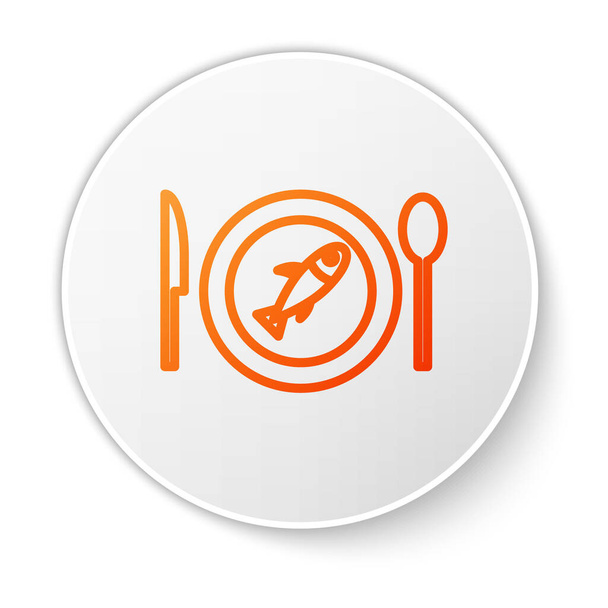 Linea arancione Servito pesce su un'icona piatto isolato su sfondo bianco. Pulsante cerchio bianco. Vettore. - Vettoriali, immagini