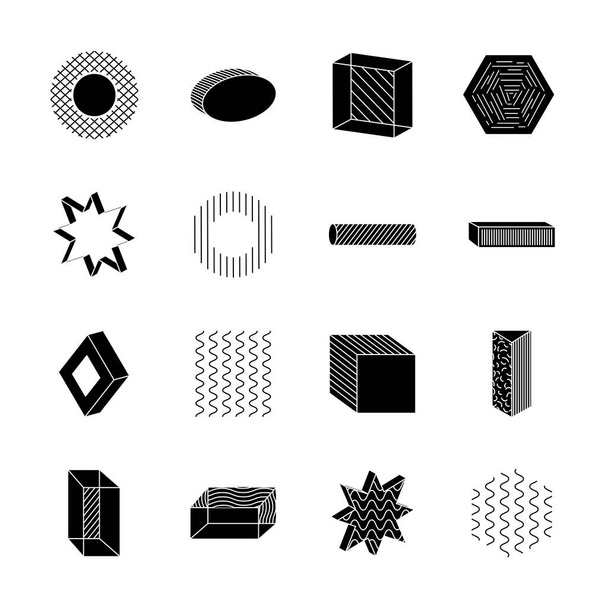 hexágono y formas geométricas icono conjunto, estilo de silueta - Vector, imagen