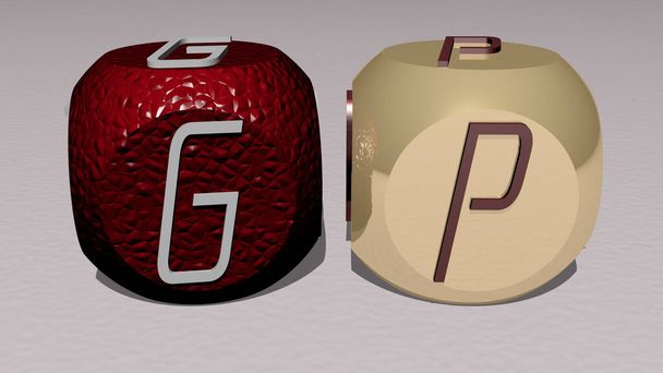 combination of gp built by cubic letters from the top perspective, excellent for the concept presentation - Photo, Image