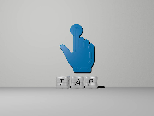 3D grafische beeld van TAP verticaal samen met tekst gebouwd door metalen kubieke letters vanuit het bovenste perspectief, uitstekend voor de concept presentatie en diavoorstellingen. water en illustratie - Foto, afbeelding