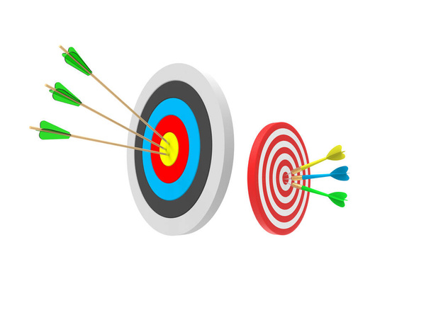 Dart Game 3D Illustration - Arrows hit at the center of the dart board - Photo, Image