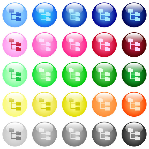 Иконки структуры папок в наборе из 25 цветных глянцевых сферических кнопок - Вектор,изображение