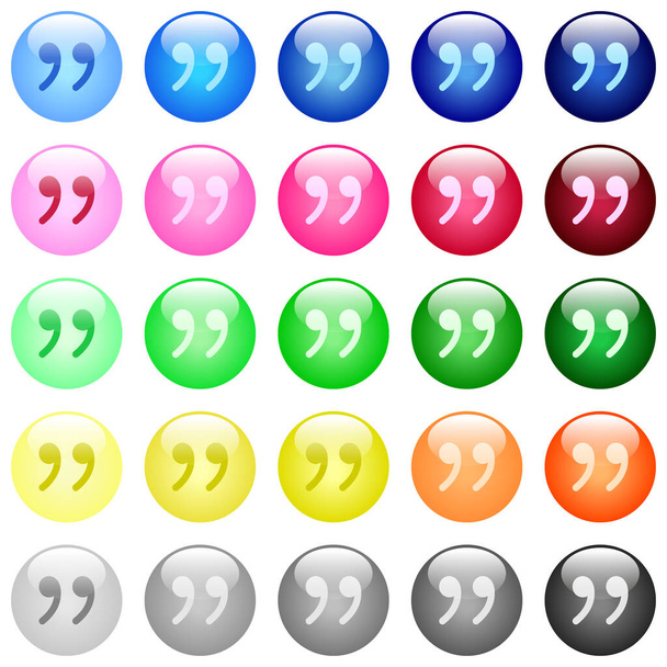 Ícones de marca de cotação no conjunto de 25 botões esféricos brilhantes de cor
 - Vetor, Imagem