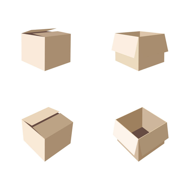 Conjunto de caja de cartón abierta y cerrada vacía. Aislado sobre un fondo blanco.Isometry en perspectiva. Stock vector ilustración. - Vector, imagen