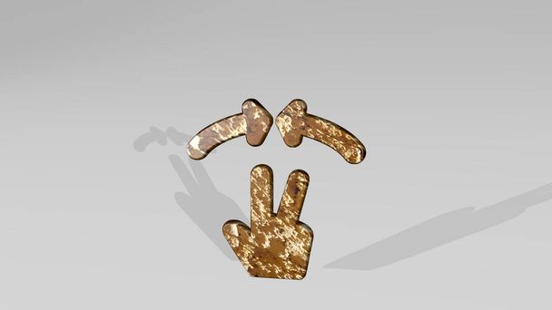 жест двома пальцями збільшує масштаб під час лиття тіні з точки зору. Товста скульптура з металевих матеріалів 3D рендеринга. фон і рука
 - Фото, зображення