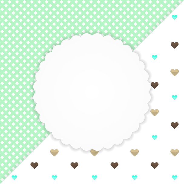 Green greeting card with hearts - Vector, Image