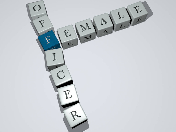жіночий офіцер в поєднанні з кубиками літер і перетину кольорів для пов'язаних значень концепції. жінка і красива
 - Фото, зображення