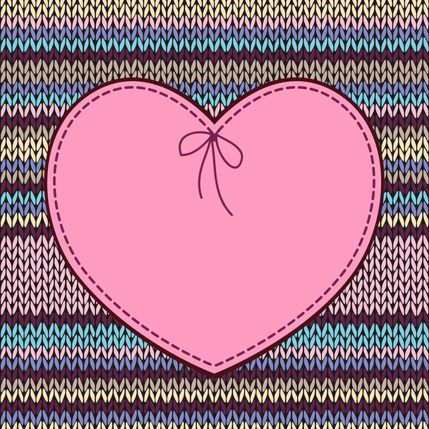 Valentine's day Card. Heart Shape Design with Knitted Pattern - Vector, Imagen