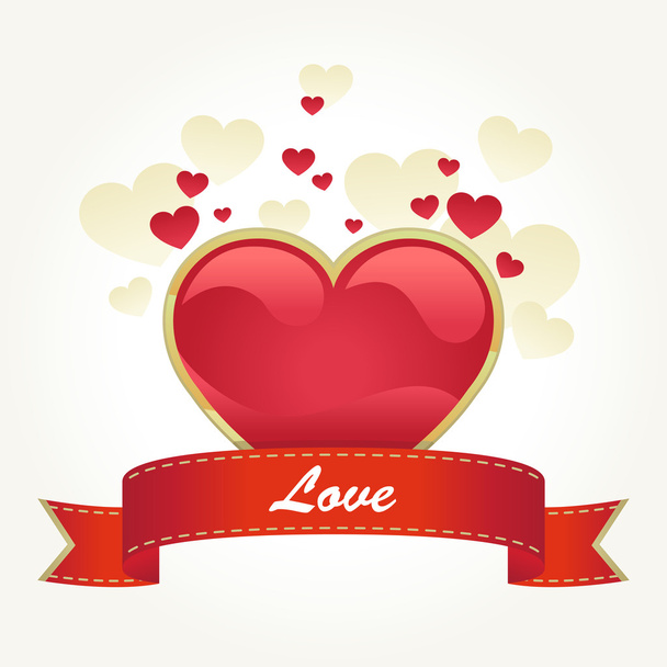 Открытка на день Святого Валентина с красным сердцем
 - Вектор,изображение