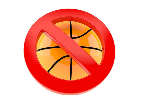 Balón de baloncesto con símbolo prohibido aislado sobre fondo blanco. ilustración 3d - Foto, Imagen