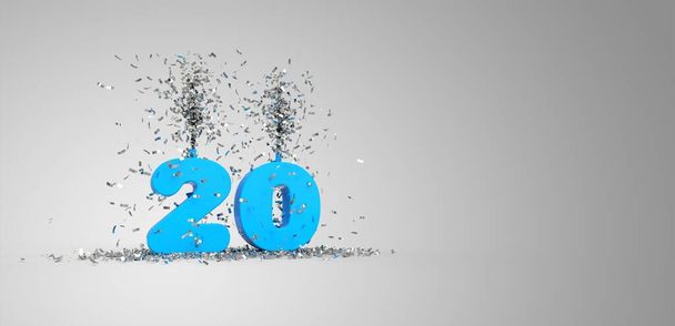 20 лет, синий текст, серый фон 3D рендеринг - Фото, изображение
