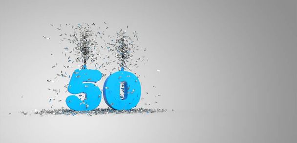 50 лет, синий текст, серый фон 3D рендеринг - Фото, изображение