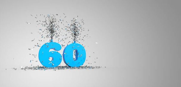 60 años, texto azul, fondo gris 3D renderizado - Foto, imagen