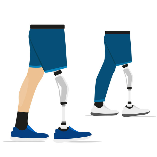 Protesi Vettoriale Gamba Giovane disabile con protesi ai piedi cammina lungo la strada - Vettoriali, immagini