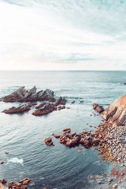 Landscape of a rocky cliff near the ocean in Loiba, Galicia - Fotoğraf, Görsel