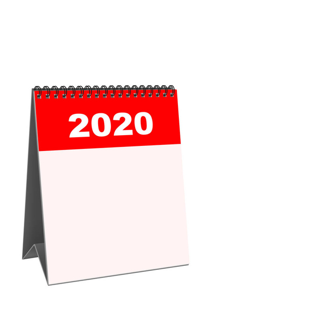 Työpöytä kalenteri 2020 eristetty valkoista taustaa vasten, 3d kuva - Valokuva, kuva