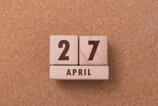 April 27 written with wooden blocks - Foto, Imagem