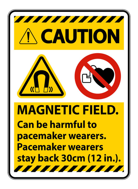 ご注意ください磁場はペースメーカーの着用者に有害である可能性があります。ペースメーカーの着用者。 30cm戻る  - ベクター画像