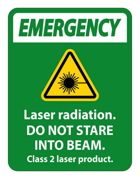 Radiação laser de emergência, não olhe para o feixe, produto laser classe 2 Sinal no fundo branco  - Vetor, Imagem