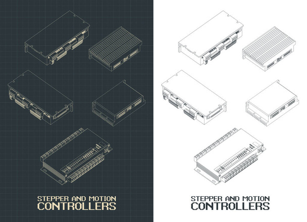 生産のための自動プロセス制御システム、ステッパーとモーションコントローラのテーマのスタイル化されたベクトル図  - ベクター画像