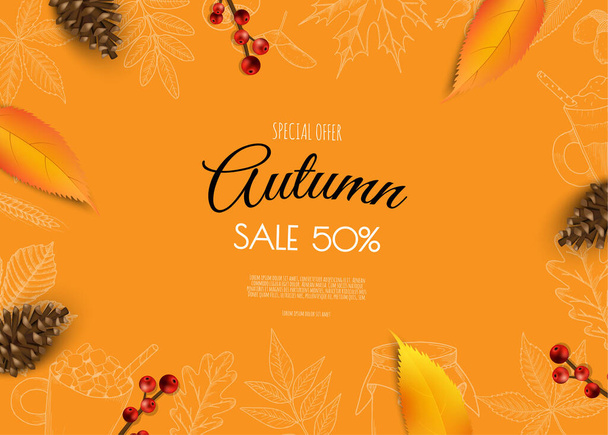 Herfst seizoensgebonden achtergrond frame met vallende herfstbladeren en ruimte voor tekst. Vectorillustratie - Vector, afbeelding