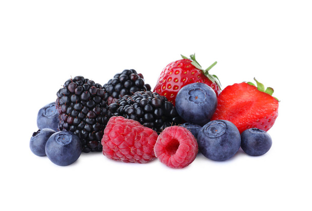 Mix of different fresh berries isolated on white - Foto, Imagem