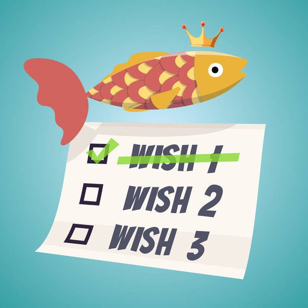 Gold fish fulfills three wishes - Vector, Image