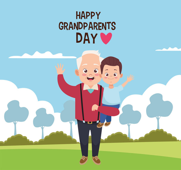 šťastné přání prarodičů s dědečkem a vnukem - Vektor, obrázek