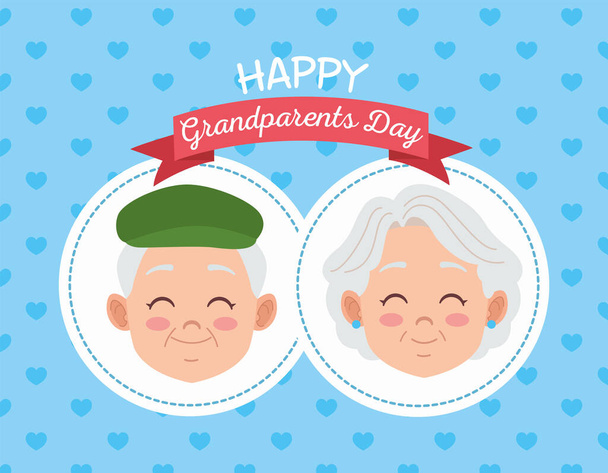 幸せな祖父母の日カードと老夫婦 - ベクター画像