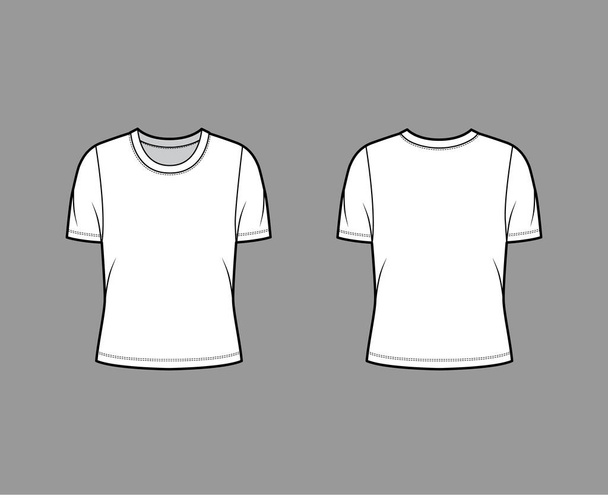 Crew neck jersey t-shirt technical fashion illustration with short sleeves, oversized body.  - Vector, Image