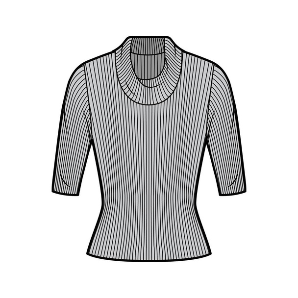 Βαμμένο ζιβάγκο ζιβάγκο πλεκτό πουλόβερ τεχνική απεικόνιση μόδας με μανίκια αγκώνα, στενή εφαρμογή σχήμα.  - Διάνυσμα, εικόνα