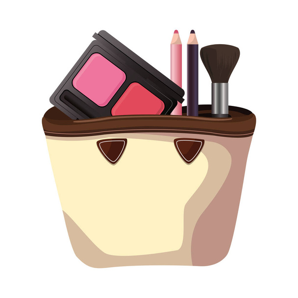 Make-up Set Produkte Mode in Handtasche - Vektor, Bild