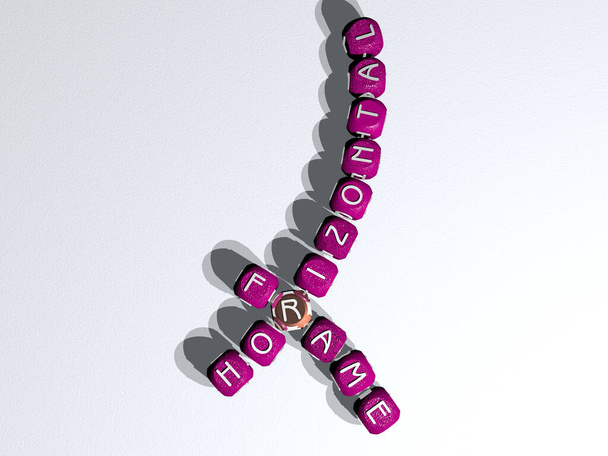 Kombination aus HORIZONTAL RAHMEN aus kubischen Buchstaben aus der Perspektive von oben, hervorragend für die Konzeptpräsentation. Hintergrund und Illustration - Foto, Bild