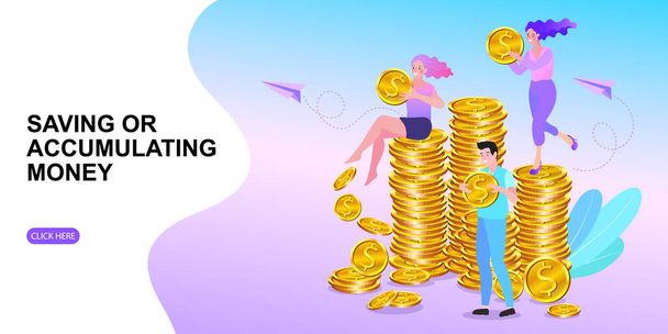 Saving or accumulating money. Internet banking and earning concept. Successful investor or entrepreneur. Financial consulting, investment and savings. Modern vector illustration. - Vector, Image